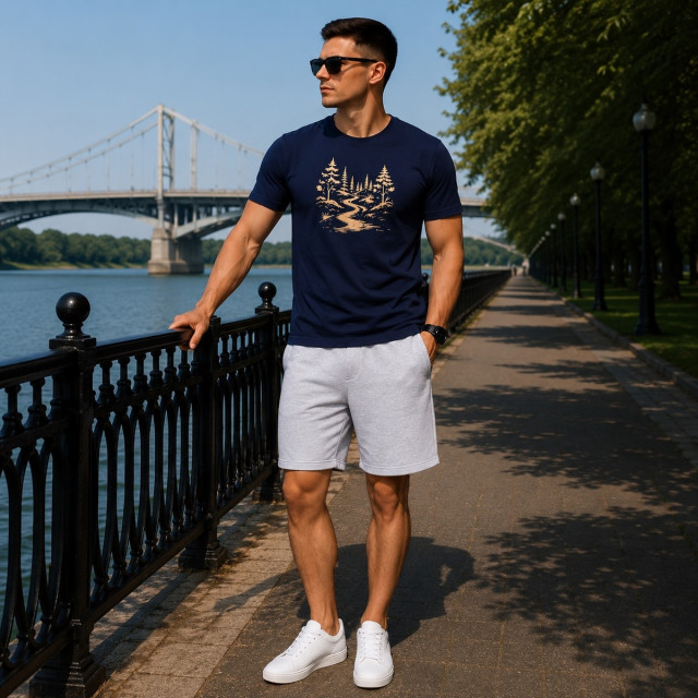 T-shirt z nadrukiem Forest m.535 ciemnoniebieski wiskoza TM Jarosław